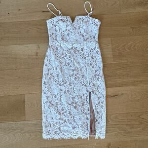 Lulus Midi Dress Crochet Lace Allure Size M White Nude